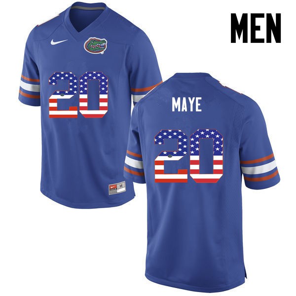 Florida Gators Men #20 Marcus Maye College Football Jersey USA Flag Fashion Blue
